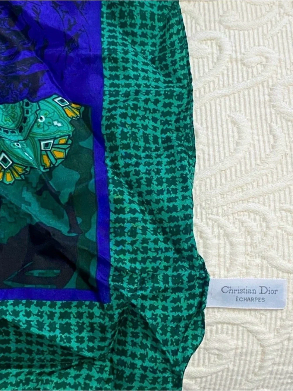 Dior Emerald Green & Royal Blue Paisley Floral Silk Scarf - Picture 2 of 3